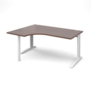 TR10 left hand ergonomic desk 1600mm - white frame and walnut top