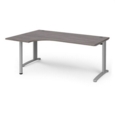 TR10 left hand ergonomic desk 1800mm - silver frame and grey oak top