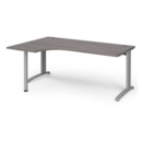TR10 left hand ergonomic desk 1800mm - silver frame and grey oak top