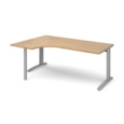 TR10 left hand ergonomic desk 1800mm - silver frame and oak top