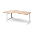TR10 left hand ergonomic desk 1800mm - white frame and beech top