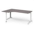 TR10 left hand ergonomic desk 1800mm - white frame and grey oak top
