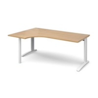 TR10 left hand ergonomic desk 1800mm - white frame and oak top