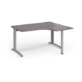 TR10 right hand ergonomic desk 1400mm - silver frame and grey oak top