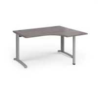 TR10 right hand ergonomic desk 1400mm - silver frame and grey oak top