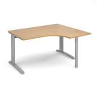 TR10 right hand ergonomic desk 1400mm - silver frame and oak top
