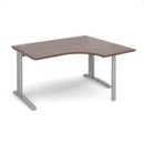 TR10 right hand ergonomic desk 1400mm - silver frame and walnut top