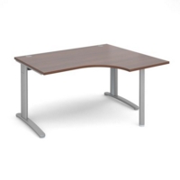 TR10 right hand ergonomic desk 1400mm - silver frame and walnut top