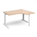 TR10 right hand ergonomic desk 1400mm - white frame and beech top