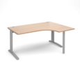 TR10 right hand ergonomic desk 1600mm - silver frame and beech top