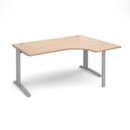 TR10 right hand ergonomic desk 1600mm - silver frame and beech top