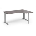 TR10 right hand ergonomic desk 1600mm - silver frame and grey oak top