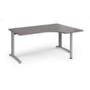TR10 right hand ergonomic desk 1600mm - silver frame and grey oak top