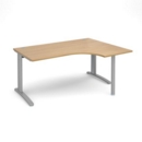 TR10 right hand ergonomic desk 1600mm - silver frame and oak top