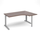 TR10 right hand ergonomic desk 1600mm - silver frame and walnut top