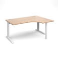 TR10 right hand ergonomic desk 1600mm - white frame and beech top