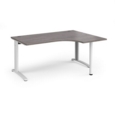 TR10 right hand ergonomic desk 1600mm - white frame and grey oak top