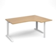 TR10 right hand ergonomic desk 1600mm - white frame and oak top