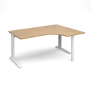 TR10 right hand ergonomic desk 1600mm - white frame and oak top