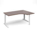 TR10 right hand ergonomic desk 1600mm - white frame and walnut top