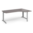 TR10 right hand ergonomic desk 1800mm - silver frame and grey oak top