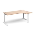 TR10 right hand ergonomic desk 1800mm - white frame and beech top