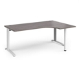 TR10 right hand ergonomic desk 1800mm - white frame and grey oak top