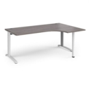 TR10 right hand ergonomic desk 1800mm - white frame and grey oak top