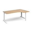 TR10 right hand ergonomic desk 1800mm - white frame and oak top