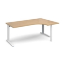 TR10 right hand ergonomic desk 1800mm - white frame and oak top