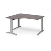 TR10 deluxe left hand ergonomic desk 1400mm - silver frame and grey oak top