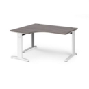 TR10 deluxe left hand ergonomic desk 1400mm - white frame and grey oak top