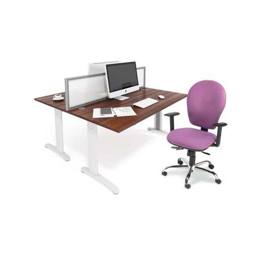 TR10 deluxe left hand ergonomic desk 1400mm - white frame and grey oak top