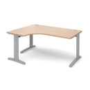 TR10 deluxe left hand ergonomic desk 1600mm - silver frame and beech top