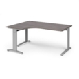 TR10 deluxe left hand ergonomic desk 1600mm - silver frame and grey oak top