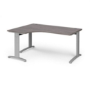 TR10 deluxe left hand ergonomic desk 1600mm - silver frame and grey oak top