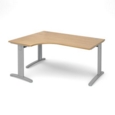 TR10 deluxe left hand ergonomic desk 1600mm - silver frame and oak top
