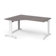 TR10 deluxe left hand ergonomic desk 1600mm - white frame and grey oak top
