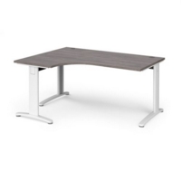 TR10 deluxe left hand ergonomic desk 1600mm - white frame and grey oak top