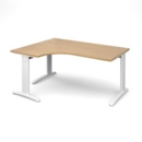 TR10 deluxe left hand ergonomic desk 1600mm - white frame and oak top