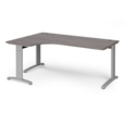 TR10 deluxe left hand ergonomic desk 1800mm - silver frame and grey oak top