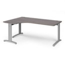 TR10 deluxe left hand ergonomic desk 1800mm - silver frame and grey oak top