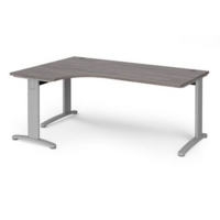 TR10 deluxe left hand ergonomic desk 1800mm - silver frame and grey oak top