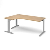 TR10 deluxe left hand ergonomic desk 1800mm - silver frame and oak top