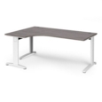 TR10 deluxe left hand ergonomic desk 1800mm - white frame and grey oak top