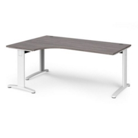 TR10 deluxe left hand ergonomic desk 1800mm - white frame and grey oak top
