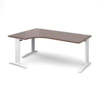 TR10 deluxe left hand ergonomic desk 1800mm - white frame and walnut top