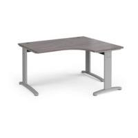 TR10 deluxe right hand ergonomic desk 1400mm - silver frame and grey oak top