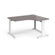 TR10 deluxe right hand ergonomic desk 1400mm - white frame and grey oak top