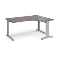 TR10 deluxe right hand ergonomic desk 1600mm - silver frame and grey oak top